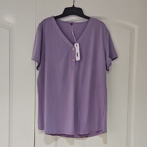 LAI Shen Lavender V-Neck Short Sleeve Women's Top